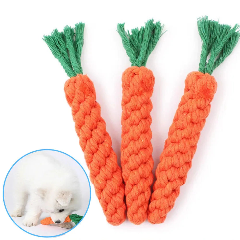 Jouet à mâcher en corde forme carotte pour chien Câline & Co - détail de la corde tressée
